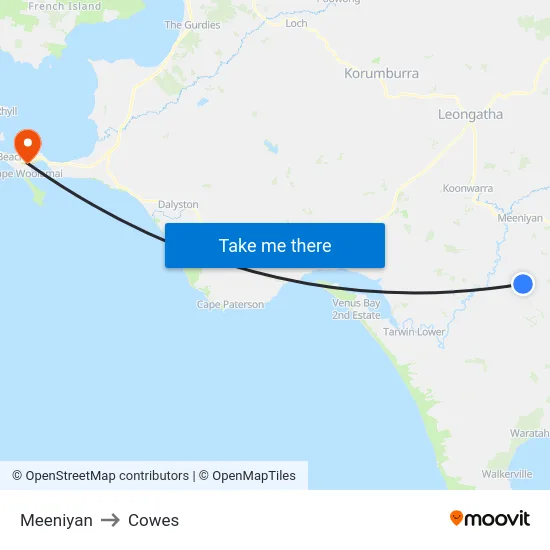 Meeniyan to Cowes map