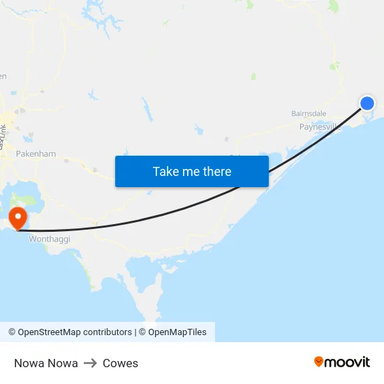 Nowa Nowa to Cowes map