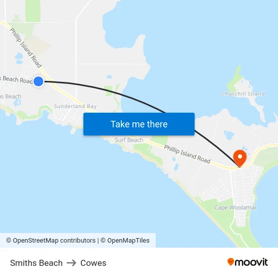 Smiths Beach to Cowes map