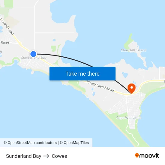 Sunderland Bay to Cowes map