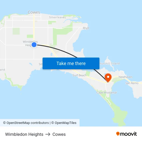Wimbledon Heights to Cowes map