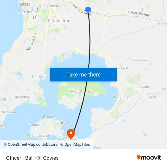 Officer - Bal to Cowes map