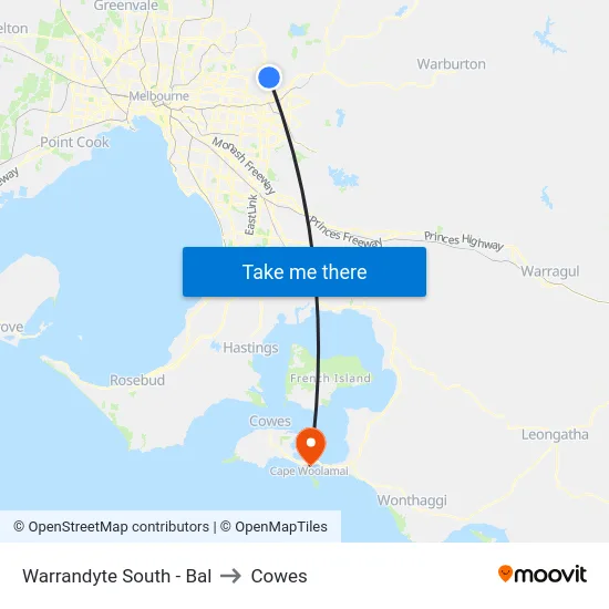 Warrandyte South - Bal to Cowes map