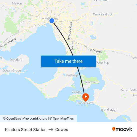 Flinders Street Station to Cowes map