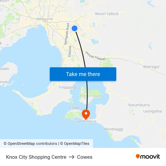 Knox City Shopping Centre to Cowes map