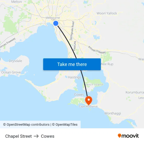Chapel Street to Cowes map