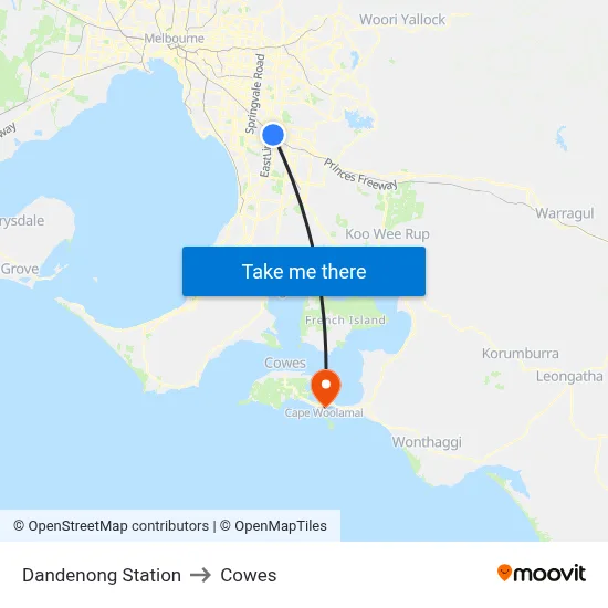 Dandenong Station to Cowes map