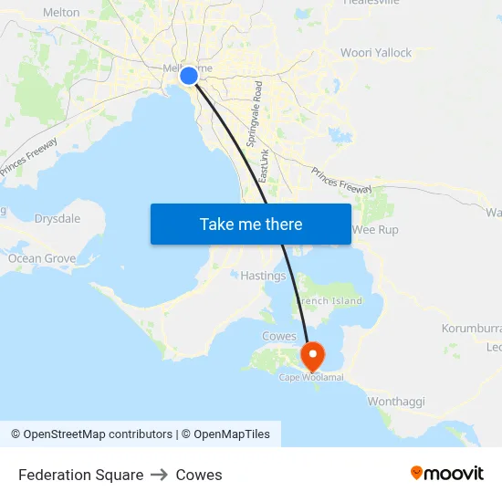 Federation Square to Cowes map