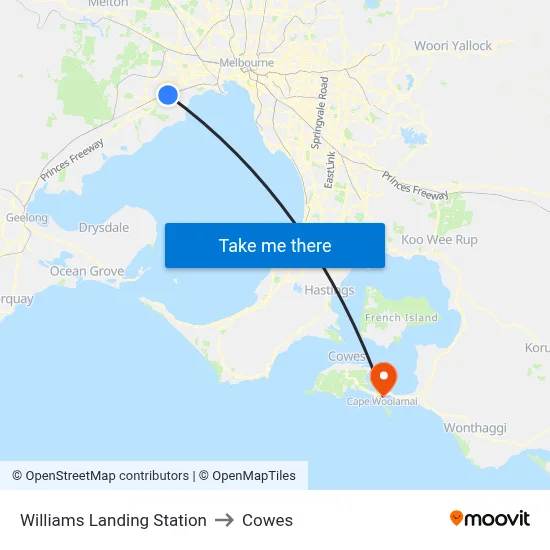 Williams Landing Station to Cowes map