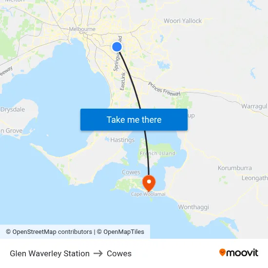 Glen Waverley Station to Cowes map