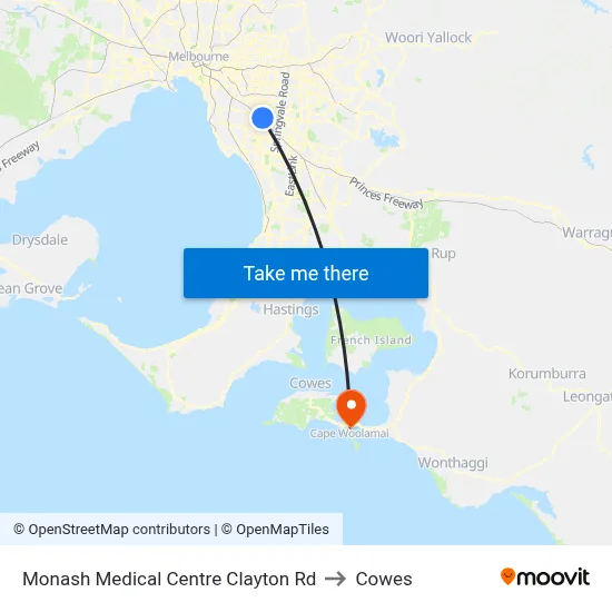Monash Medical Centre Clayton Rd to Cowes map