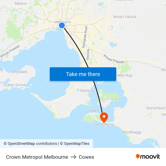 Crown Metropol Melbourne to Cowes map