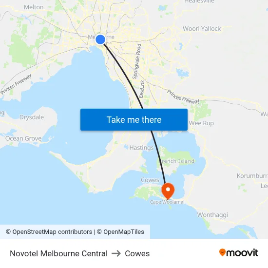 Novotel Melbourne Central to Cowes map