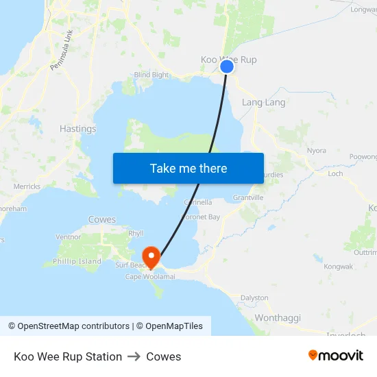 Koo Wee Rup Station to Cowes map