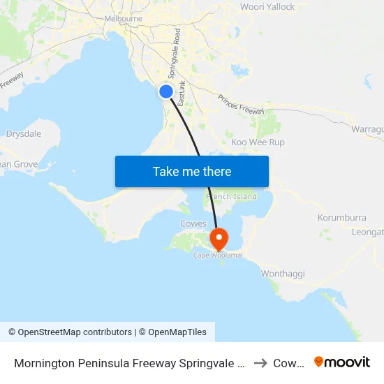 Mornington Peninsula Freeway Springvale Rd to Cowes map