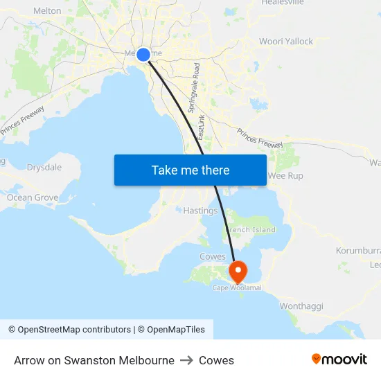 Arrow on Swanston Melbourne to Cowes map