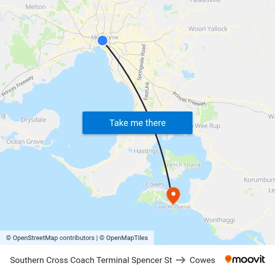 Southern Cross Coach Terminal Spencer St to Cowes map