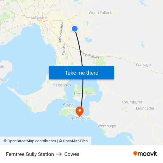 Ferntree Gully Station to Cowes map