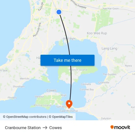 Cranbourne Station to Cowes map