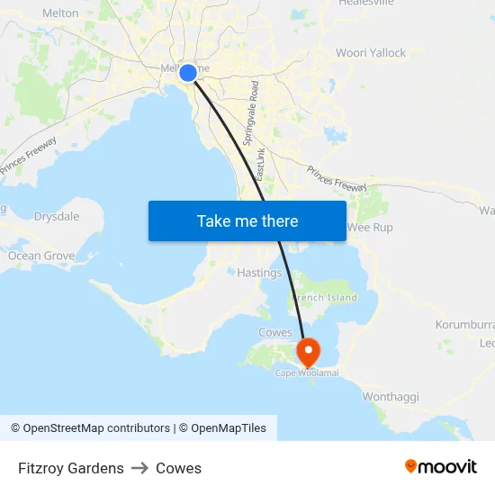 Fitzroy Gardens to Cowes map