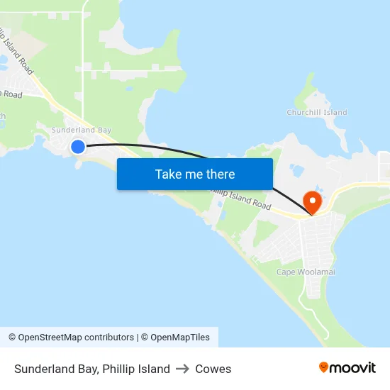 Sunderland Bay, Phillip Island to Cowes map