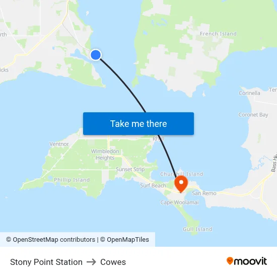 Stony Point Station to Cowes map
