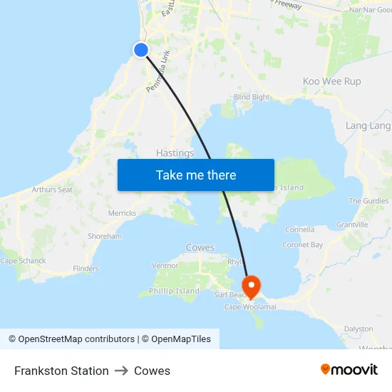 Frankston Station to Cowes map
