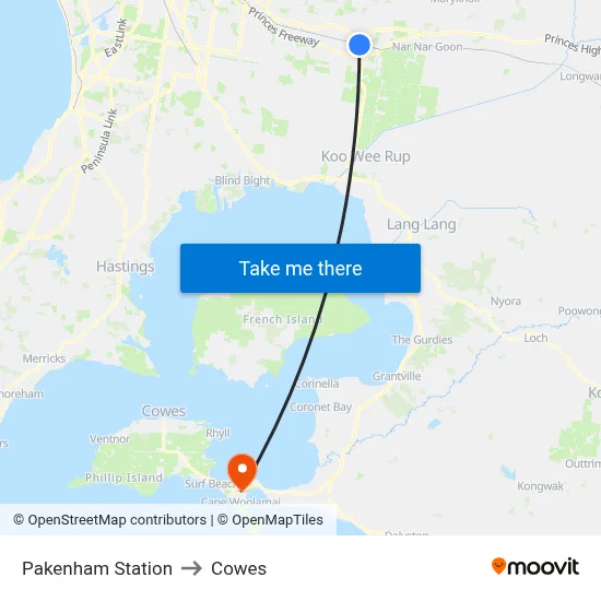 Pakenham Station to Cowes map