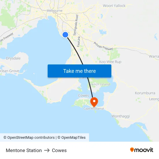Mentone Station to Cowes map