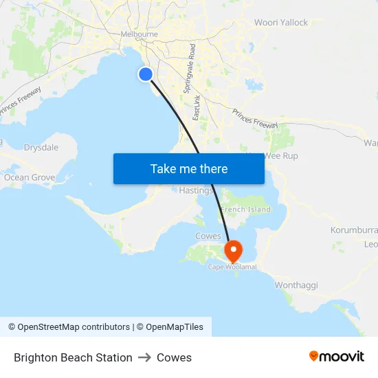 Brighton Beach Station to Cowes map