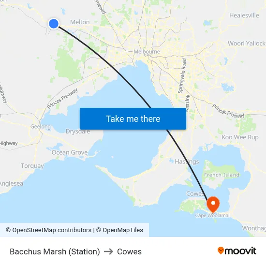 Bacchus Marsh (Station) to Cowes map
