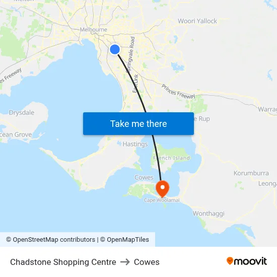 Chadstone Shopping Centre to Cowes map