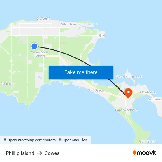 Phillip Island to Cowes map