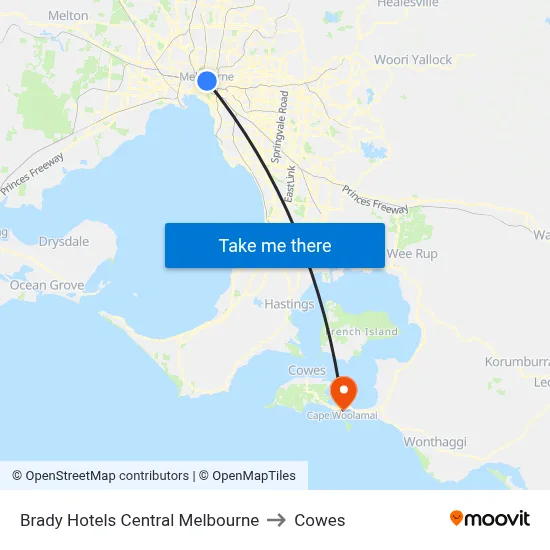 Brady Hotels Central Melbourne to Cowes map