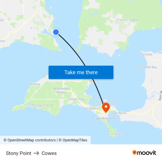 Stony Point to Cowes map