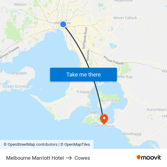 Melbourne Marriott Hotel to Cowes map