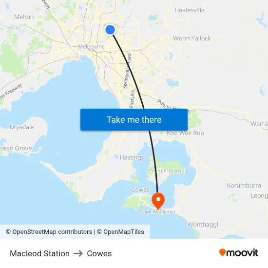 Macleod Station to Cowes map