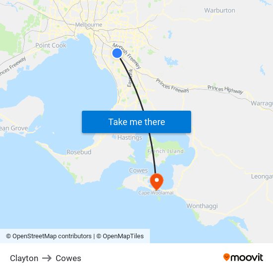 Clayton to Cowes map