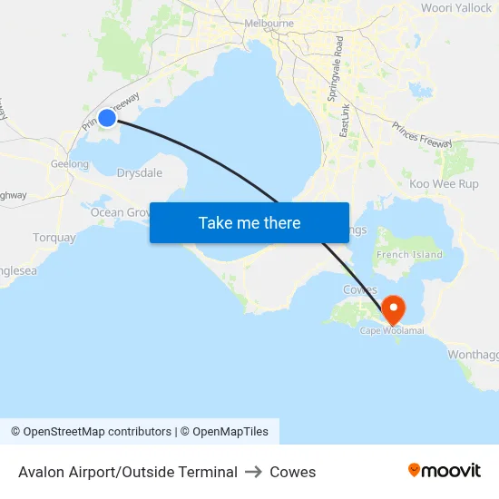 Avalon Airport/Outside Terminal to Cowes map