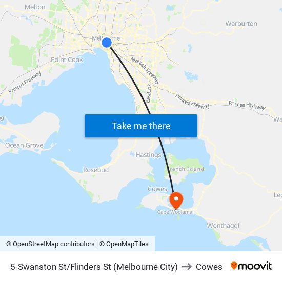 5-Swanston St/Flinders St (Melbourne City) to Cowes map