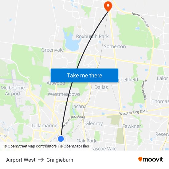 Airport West to Craigieburn map