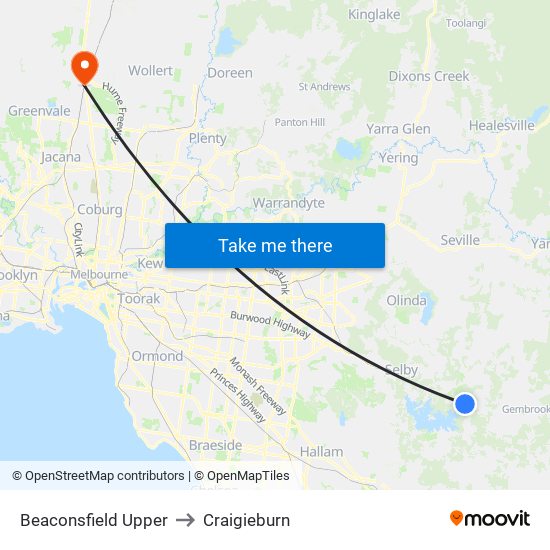 Beaconsfield Upper to Craigieburn map