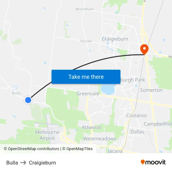 Bulla to Craigieburn map