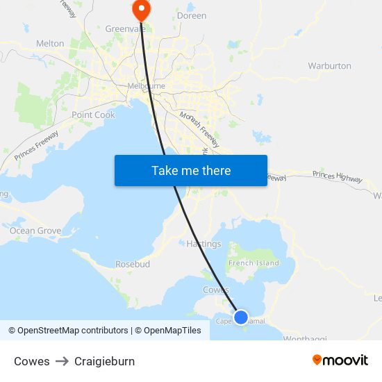 Cowes to Craigieburn map