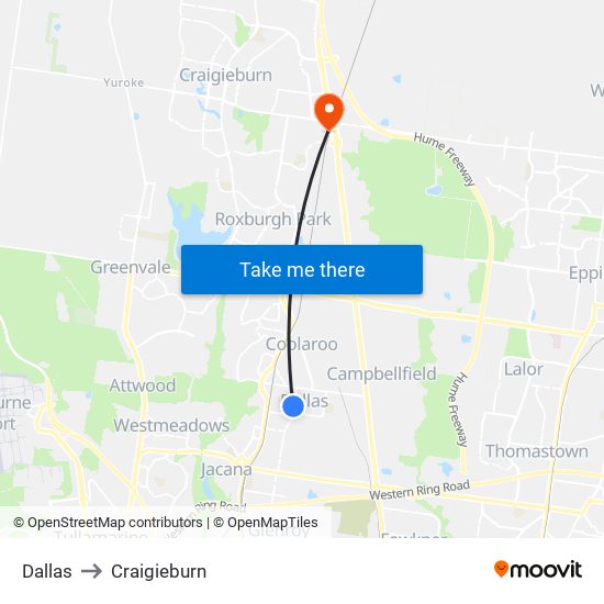 Dallas to Craigieburn map