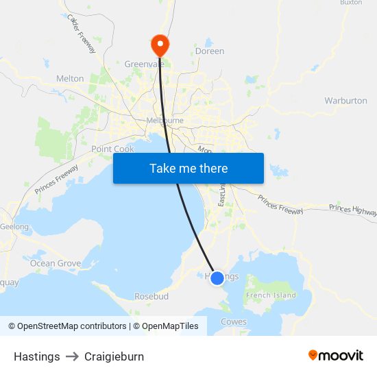 Hastings to Craigieburn map