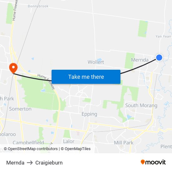 Mernda to Craigieburn map