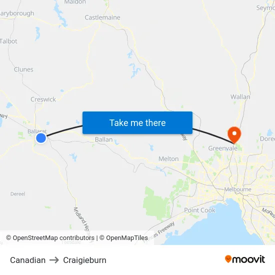 Canadian to Craigieburn map
