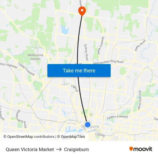 Queen Victoria Market to Craigieburn map