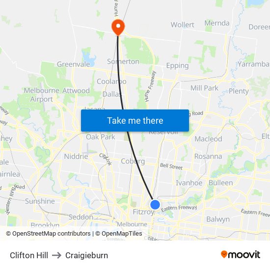 Clifton Hill to Craigieburn map